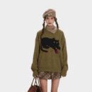 Damen Strickpullover mit Tiermuster und langen Ärmeln