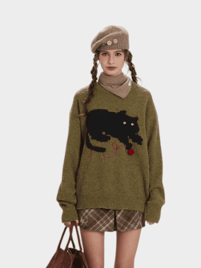 Damen Strickpullover mit Tiermuster und langen Ärmeln