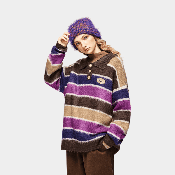 Gestreifter Unisex Strickpullover mit langen Ärmeln – Bild 6