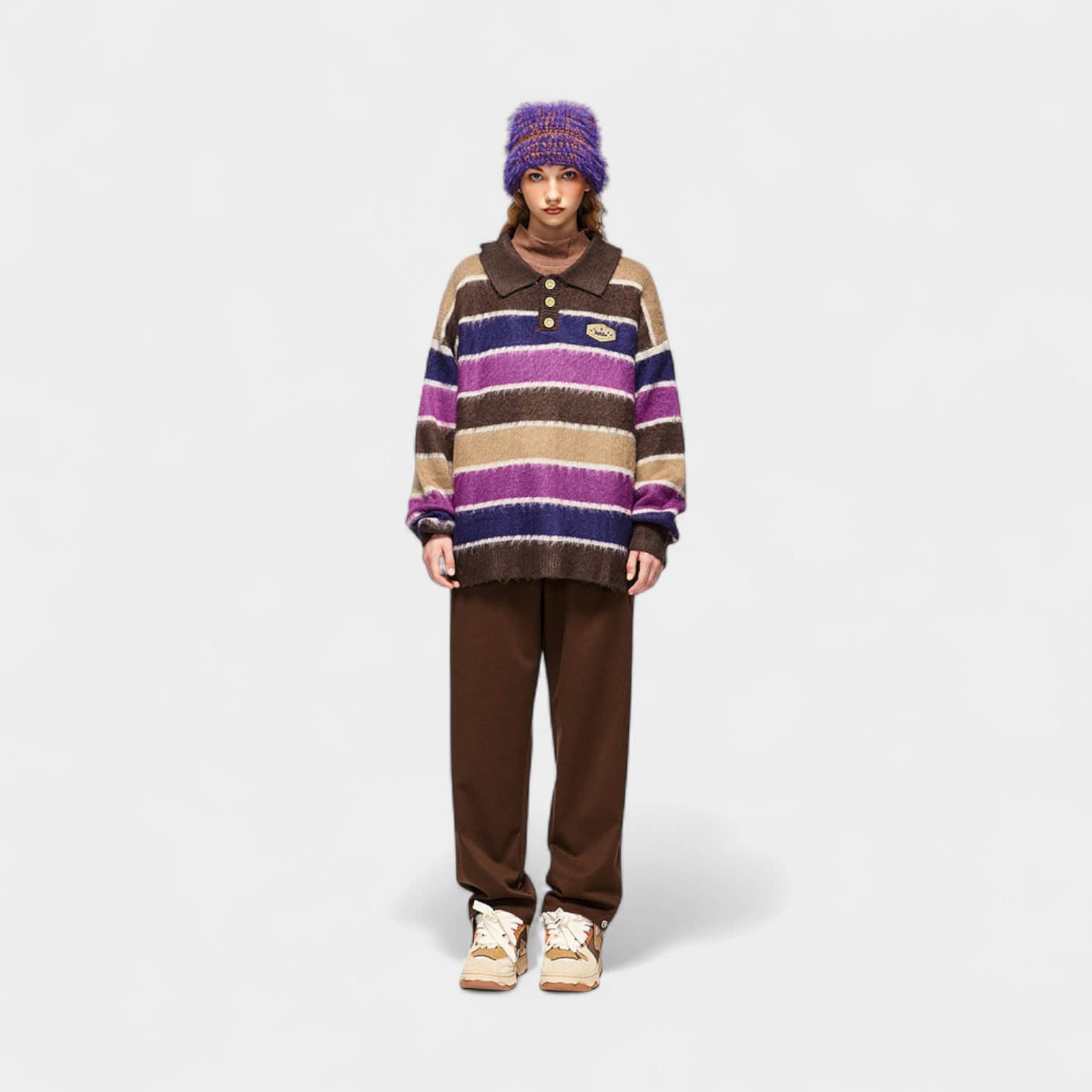 Gestreifter Unisex Strickpullover mit langen Ärmeln – Bild 4