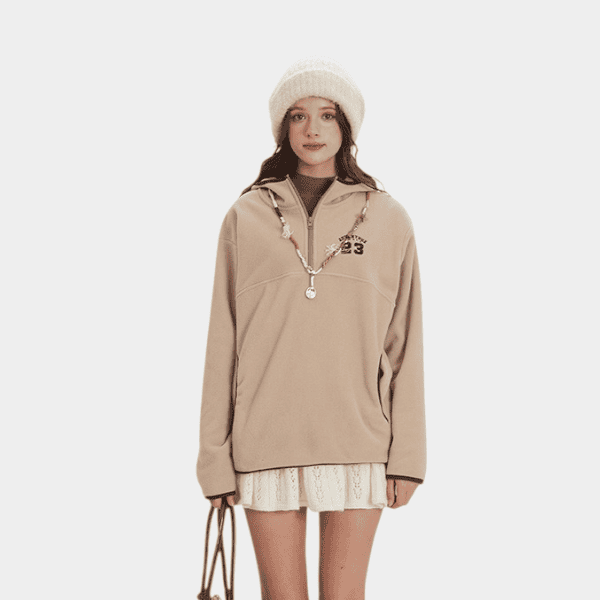 Damen Fleece-Pullover mit Textdruck und langen Ärmeln