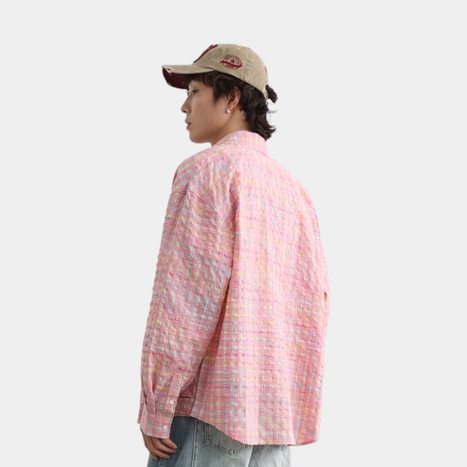 American retro textured long-sleeved plaid shirt autumn thin trendy lazy style casual shirt jacket