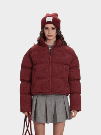 Damen Steppjacke mit Karomuster und langen Ärmeln