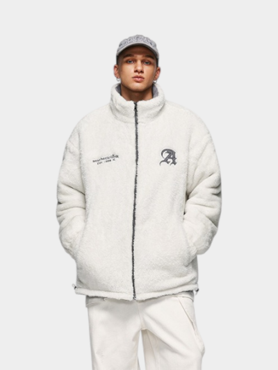 Unisex Fleecejacke mit Textdruck und langen Ärmeln