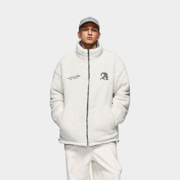 Unisex Fleecejacke mit Textdruck und langen Ärmeln