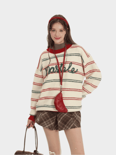 Damen Strickpullover mit Textdruck, lange Ärmel