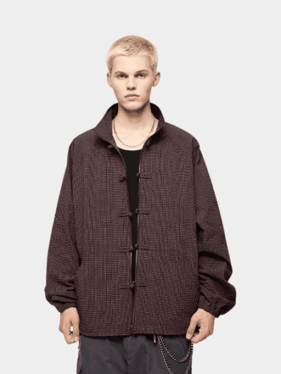 Herren Windbreaker mit Karomuster und langen Ärmeln