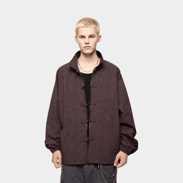 Herren Windbreaker mit Karomuster und langen Ärmeln