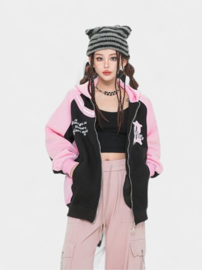 Women's Text print Long sleeves Zip up Jacket