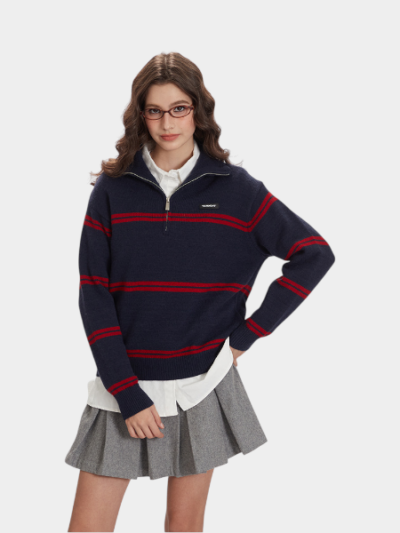 Gestreifter Strickpullover für Damen mit langen Ärmeln