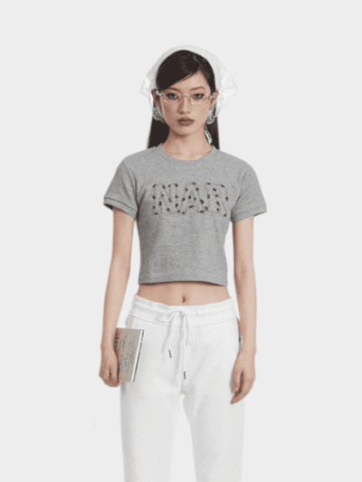 Damen Crop Top mit Textdruck und kurzen Ärmeln