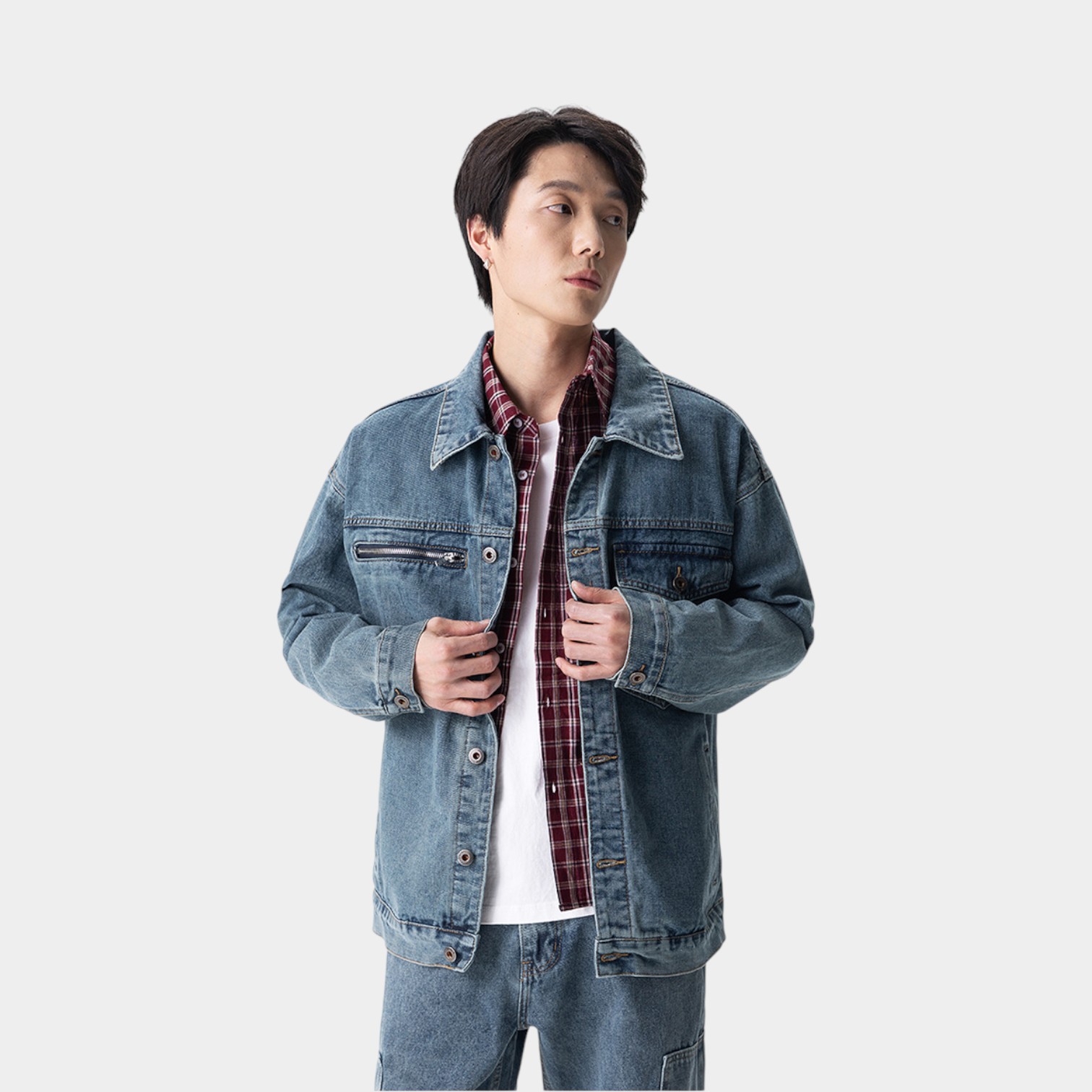 Herren Regular Fit Langarm Jeansjacke – Bild 4