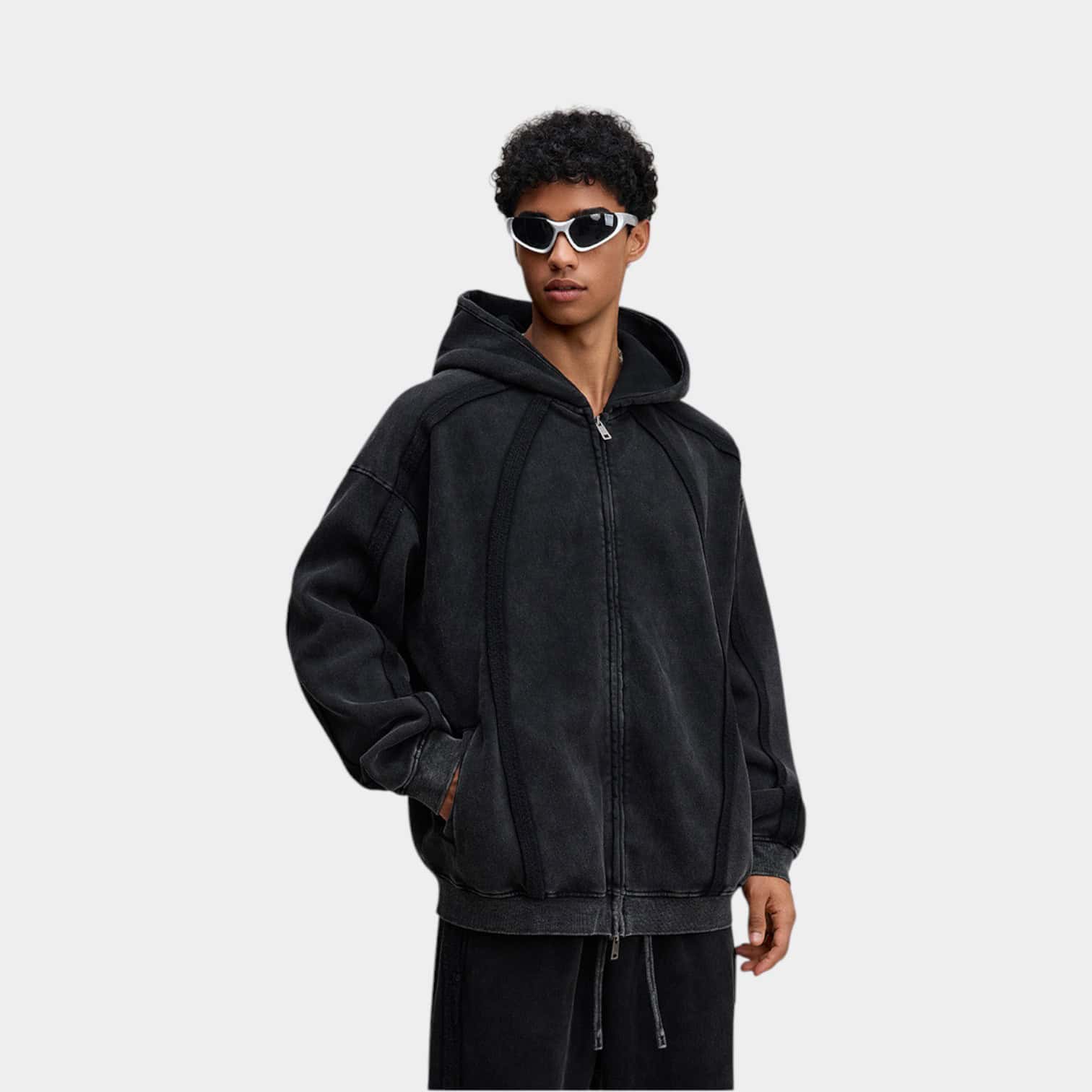 Herren Oversized Langarm Reißverschluss Jacke – Bild 5