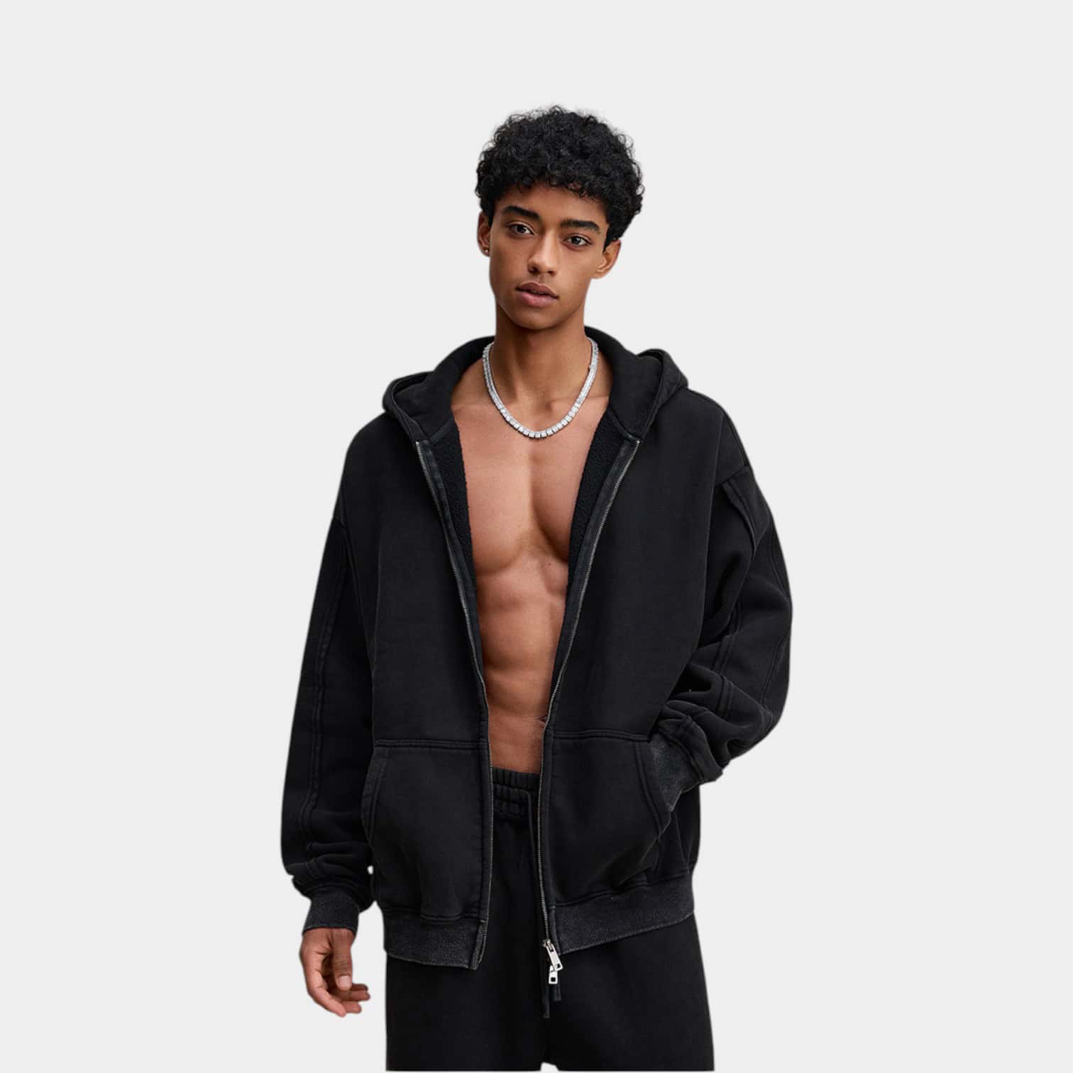 Herren Oversized Langarm Reißverschluss Jacke – Bild 4