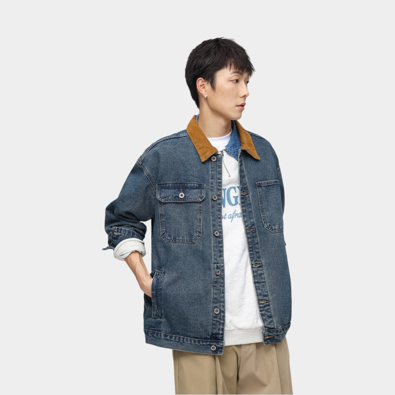 Unisex Oversized Jeansjacke mit langen Ärmeln – Bild 4