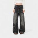 OREETA retro washed distressed straight jeans men and women trendy brand high street niche design loose wide-leg pants