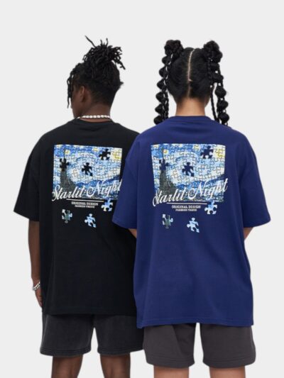 Rfsd Men's Clothing | American Retro Puzzle Print Round Neck Short-Sleeved T-Shirt Men's Summer New Casual Loose t