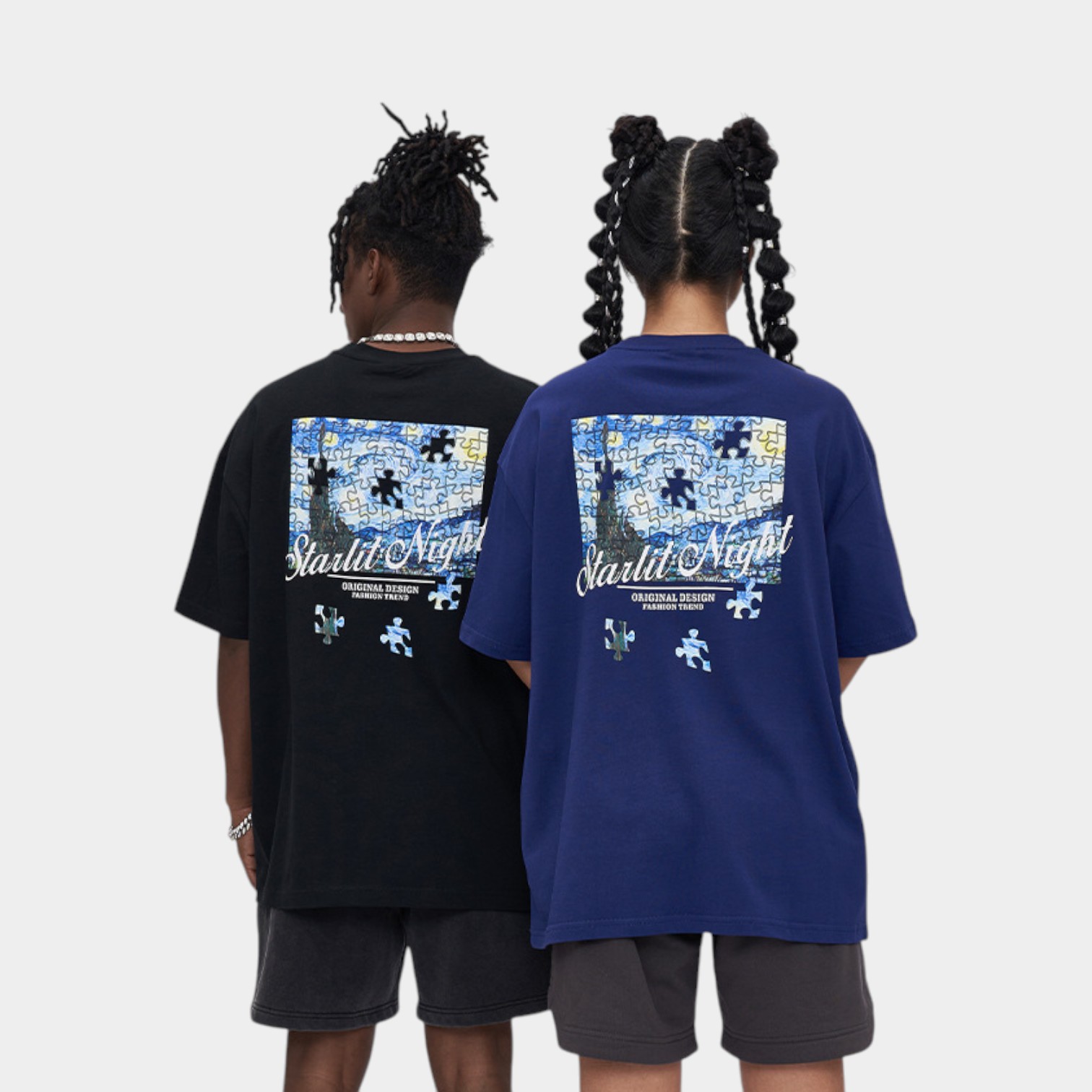 Rfsd Men's Clothing | American Retro Puzzle Print Round Neck Short-Sleeved T-Shirt Men's Summer New Casual Loose t