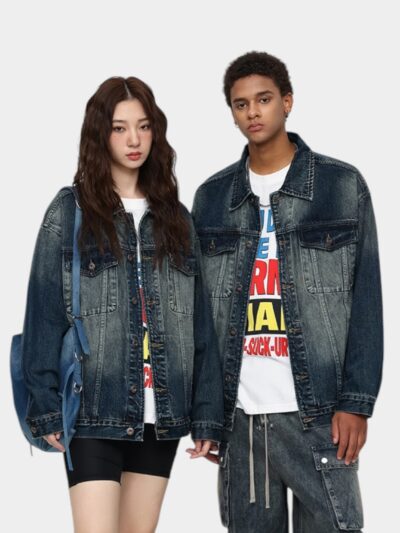 Unisex Text print Long sleeves Denim Jacket