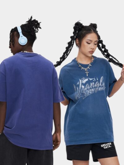 RFSD Men's 2024 Summer Round Neck Washed Short Sleeve Cotton Retro American Style Street Loose Printed Trendy Brand T-Shirt