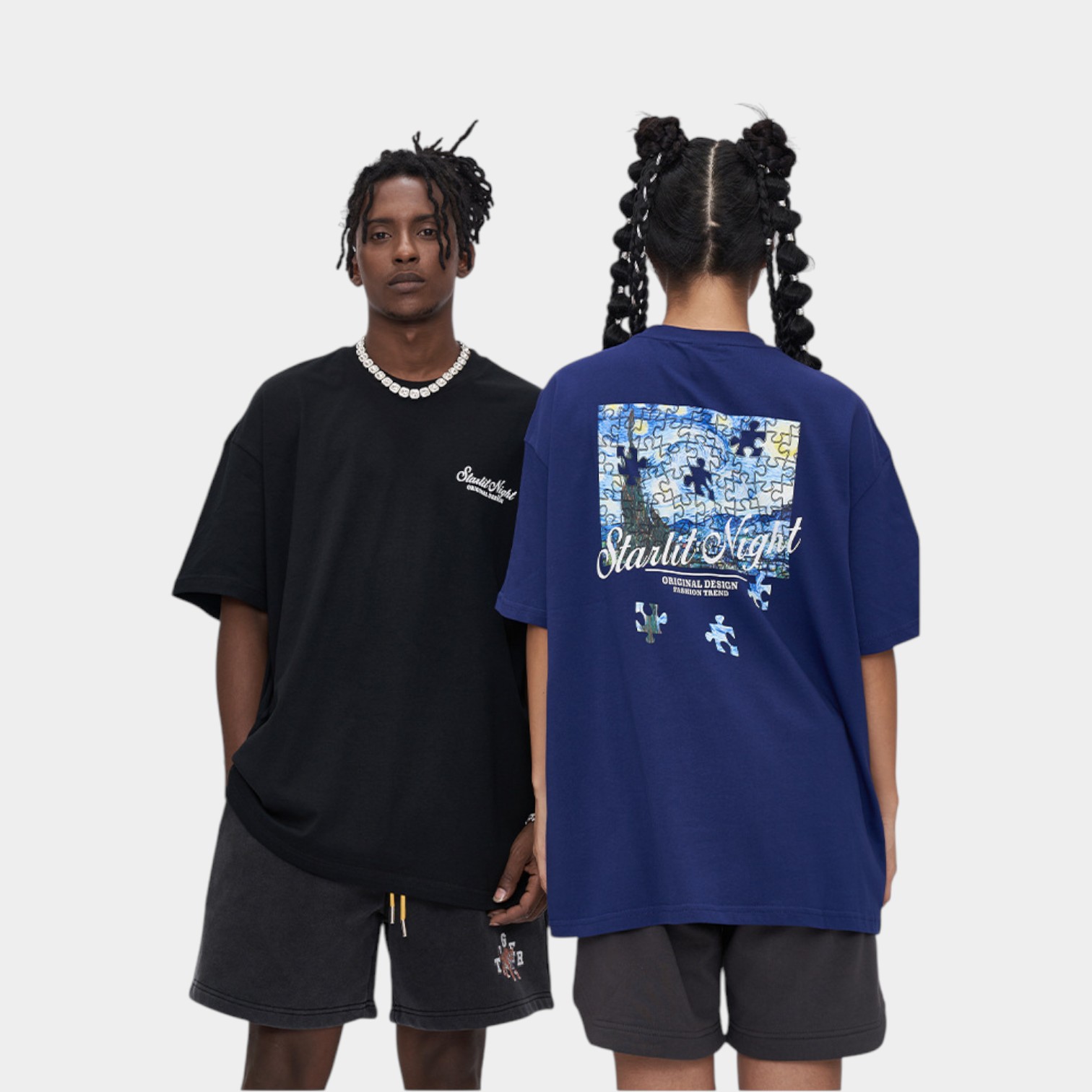 Unisex T-Shirt mit künstlerischem Aufdruck und kurzen Ärmeln – Bild 3