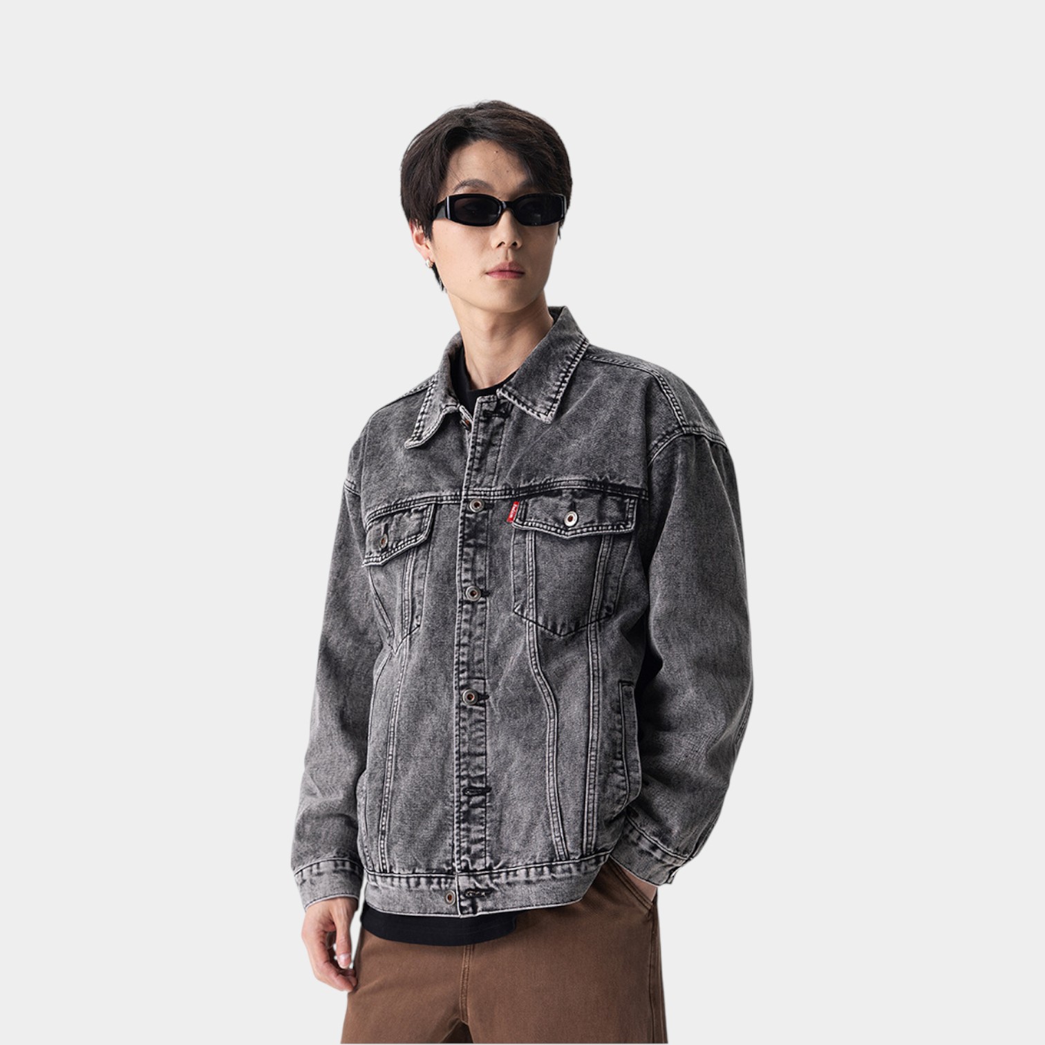 Herren Regular Fit Langarm Jeansjacke – Bild 3