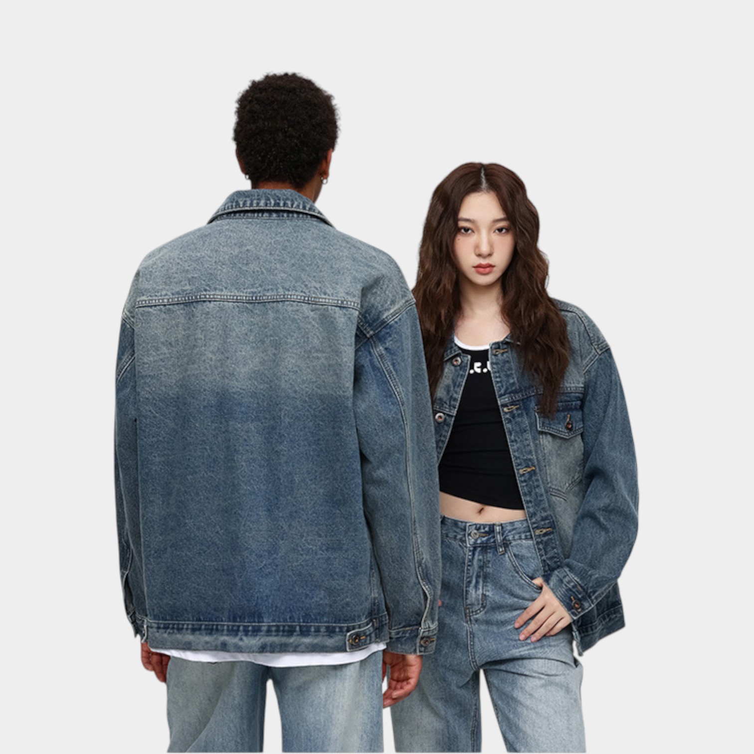 Unisex Jeansjacke mit Textdruck und langen Ärmeln – Bild 3