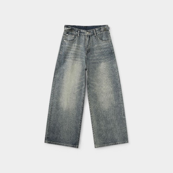 Nirben Denim | American Retro Washed Trousers Trendy Distressed Loose Straight Casual Jeans Men's Wide-Leg Pants