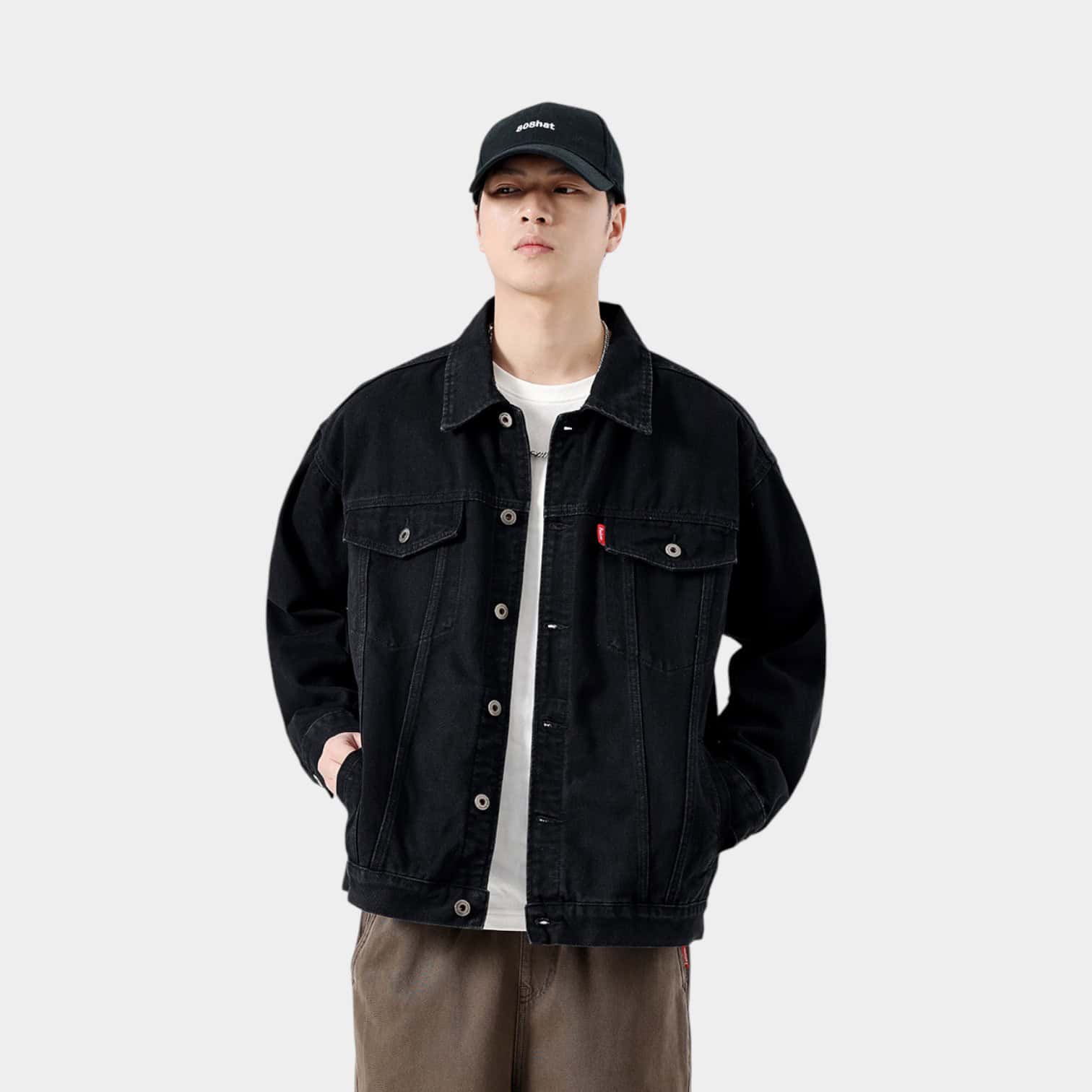 Laikemian Men's Spring and Autumn New Black Denim Jacket American Retro Men's High-End Casual Denim Jacket