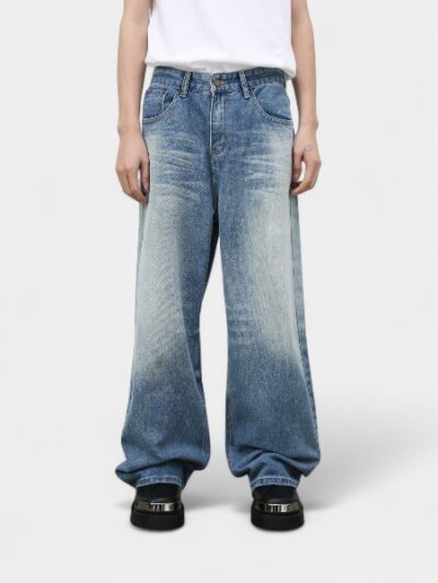 Nirben Denim | American Retro Washed Wide Leg Jeans Men's Fashion All-match Loose Straight Pants