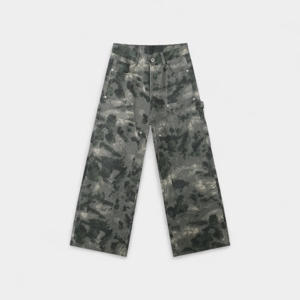Nirben Cowboy | Retro American Camouflage Smudged Camouflage Jeans Men's Loose Straight Casual Cargo Pants Trendy