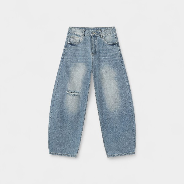Nirben Denim | American Retro Scimitar Ripped Jeans Men's New Washed Design Sense Loose Wide Leg Pants