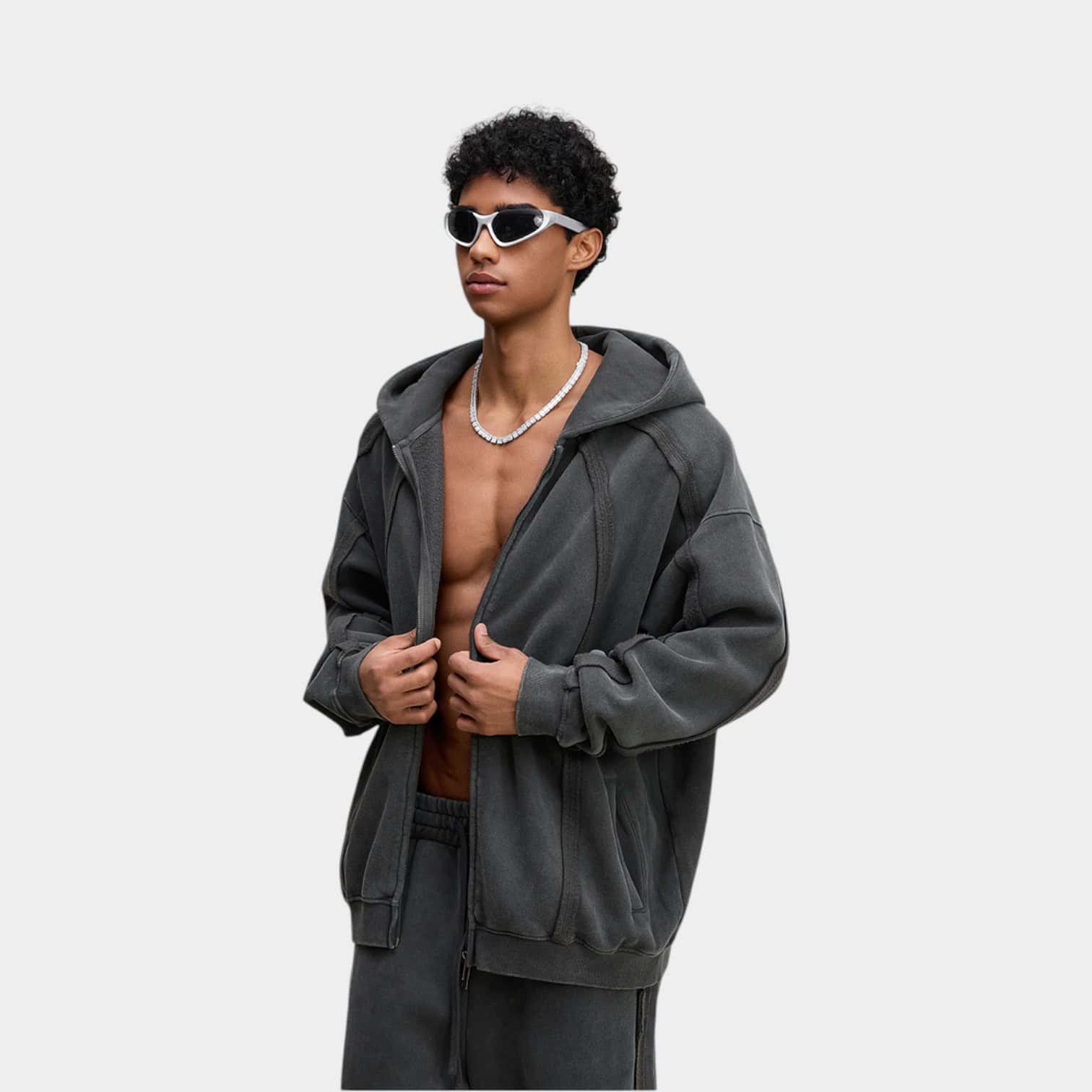Herren Oversized Langarm Reißverschluss Jacke – Bild 2