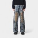 American retro straight-leg trendy jeans irregular letter graffiti casual high street loose wide-leg jeans for men