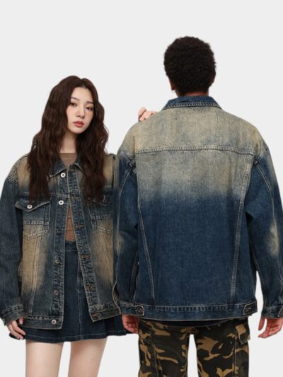 Laike Men's American Street Trend Denim Top Men's Loose Retro Denim Jacket Gradient Denim Jacket