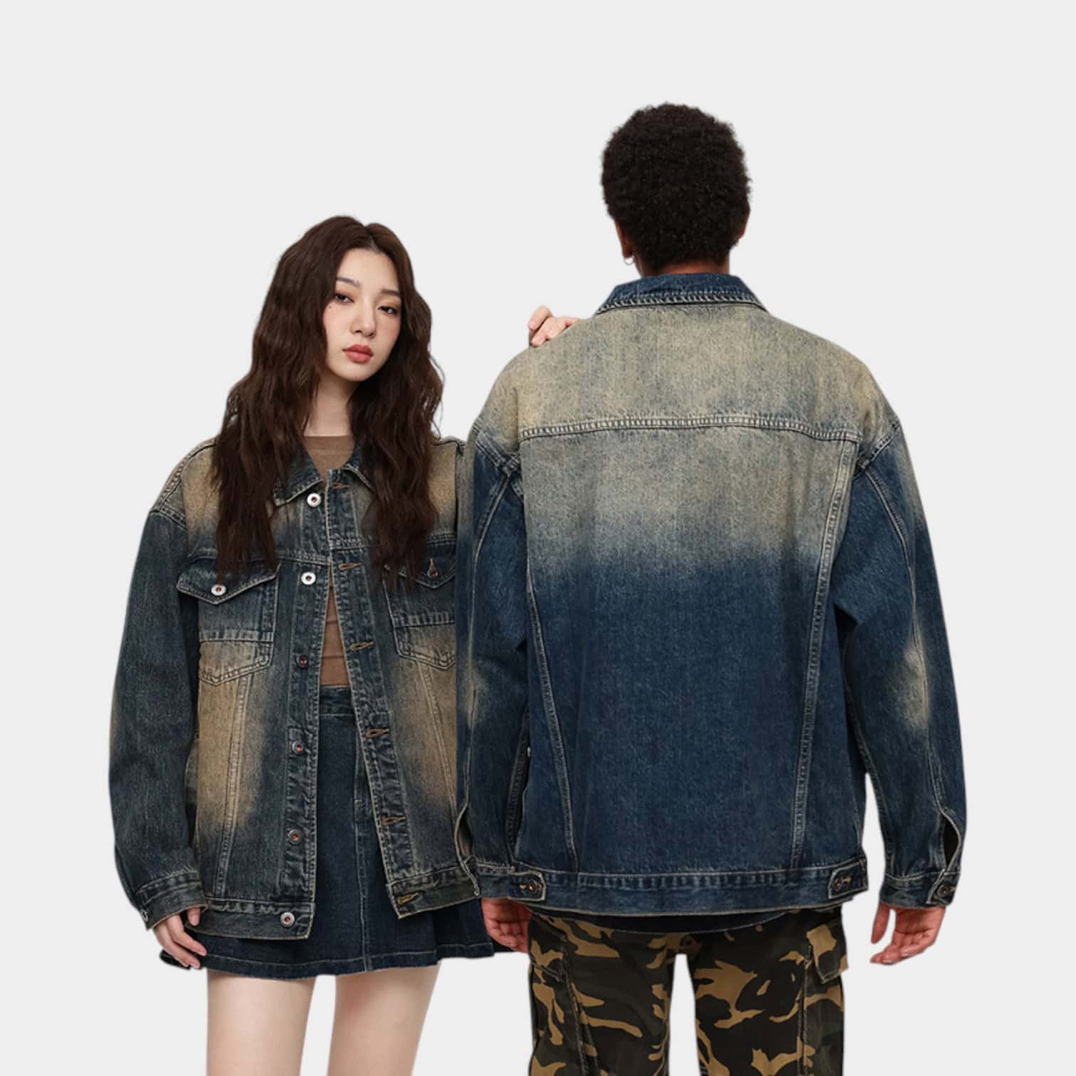 Laike Men's American Street Trend Denim Top Men's Loose Retro Denim Jacket Gradient Denim Jacket
