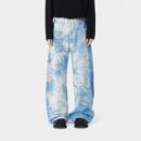Customized jeans with gradient tie-dye and washed colors, loose-fitting, white washed radish wide-leg scimitar pants