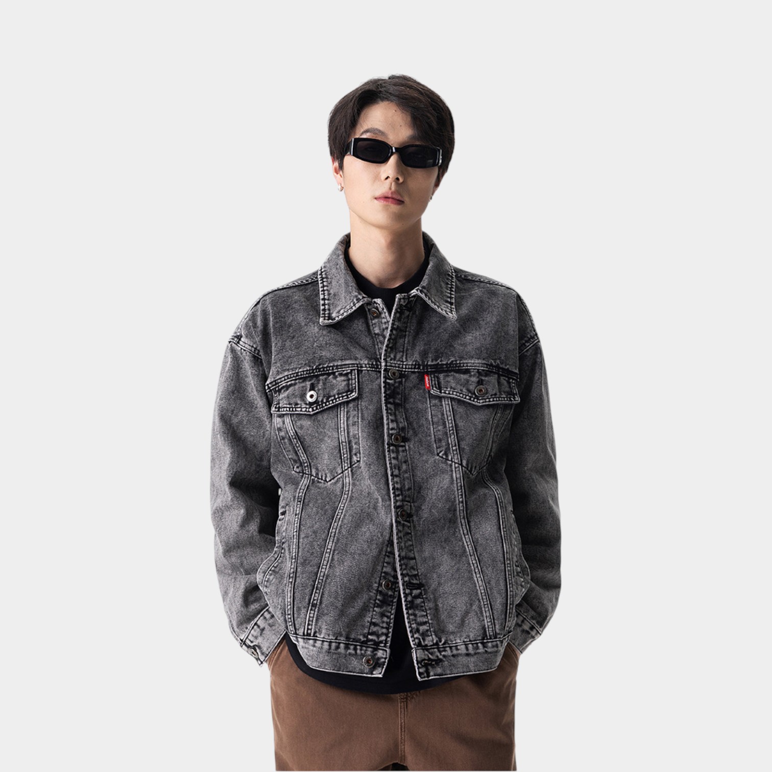 Herren Regular Fit Langarm Jeansjacke