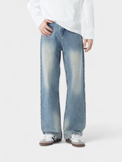 Customized processing and proofing of customized jeans, simple washed distressed retro high street loose men's straight pants