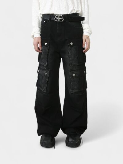 nirben Denim | American retro overalls men's jeans high street loose straight design wide leg trousers