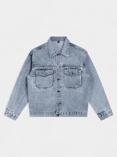 Laikemeng Men's 2025 Autumn New Denim Jacket American Retro Blue Bleached Washed High-End Denim Jacket