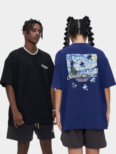 Rfsd Men's Clothing | American Retro Puzzle Print Round Neck Short-Sleeved T-Shirt Men's Summer New Casual Loose t