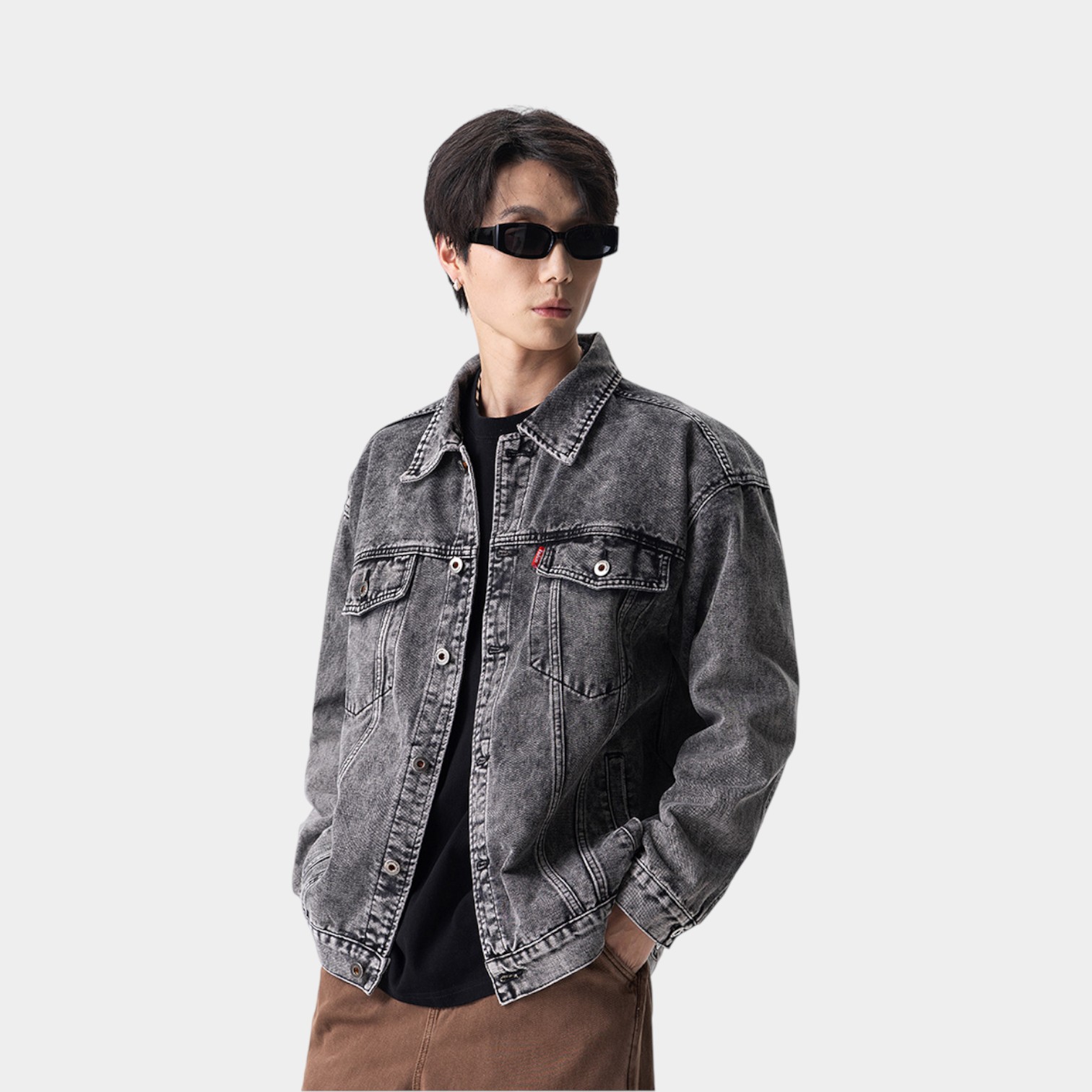 Herren Regular Fit Langarm Jeansjacke – Bild 4