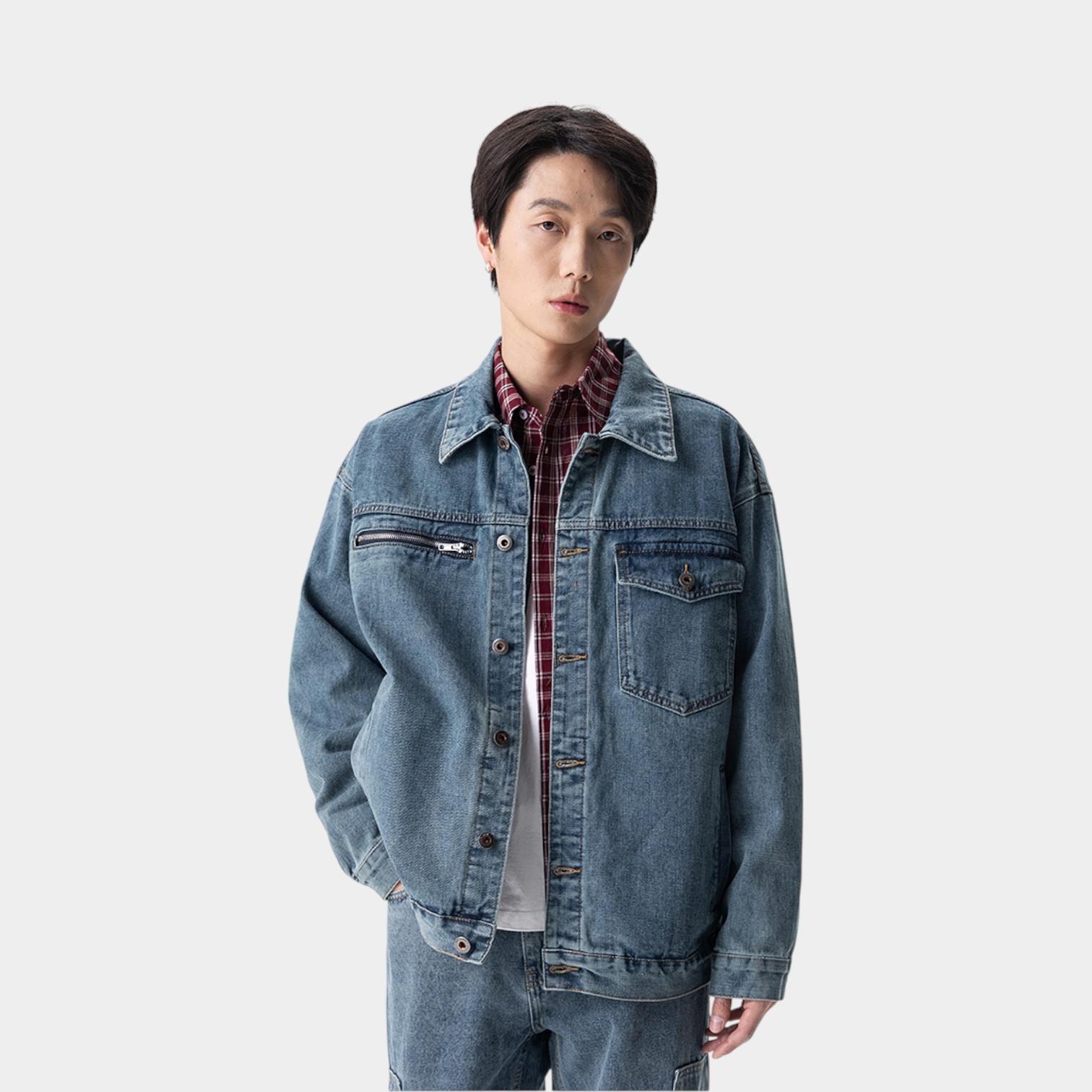 Herren Regular Fit Langarm Jeansjacke