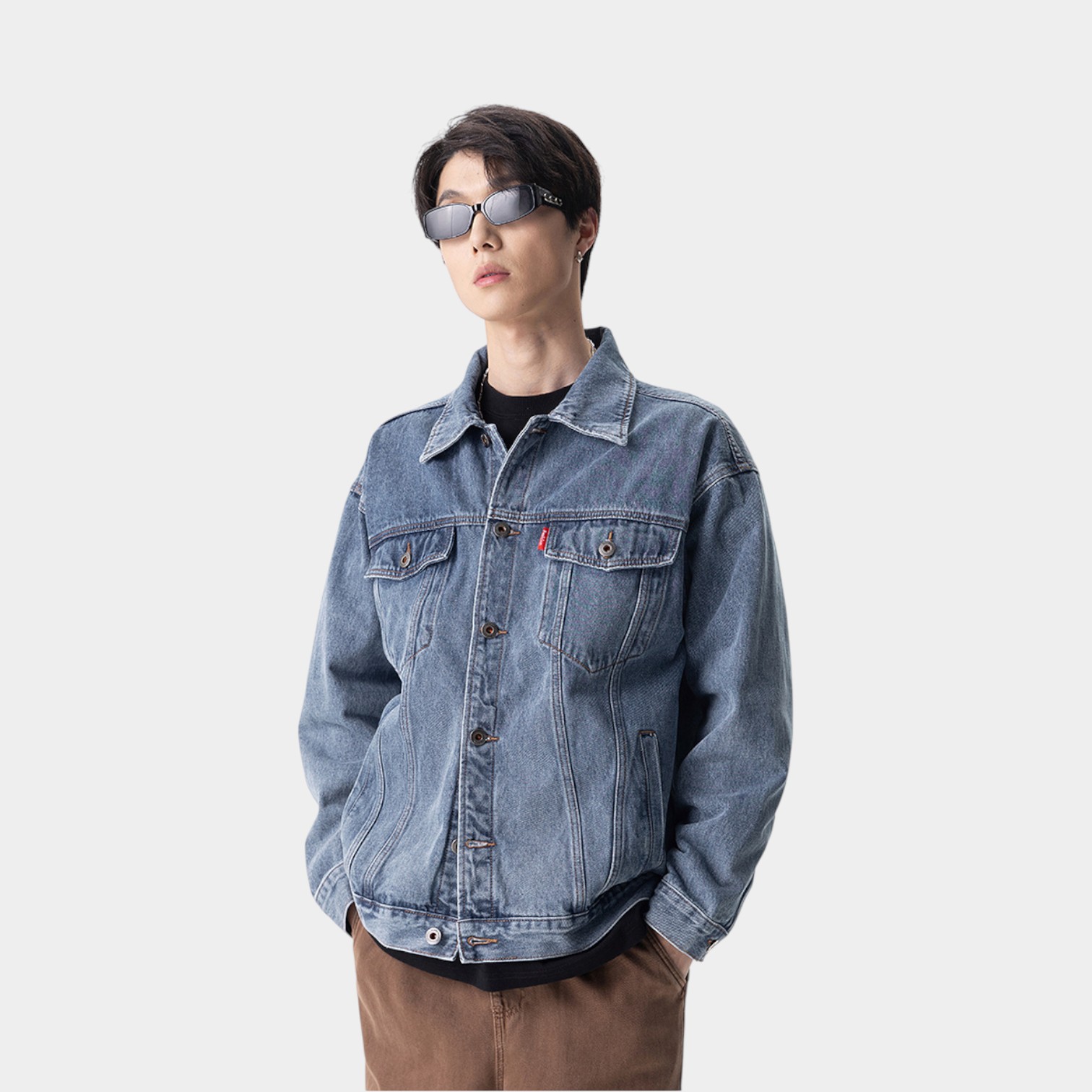 Herren Regular Fit Langarm Jeansjacke – Bild 3