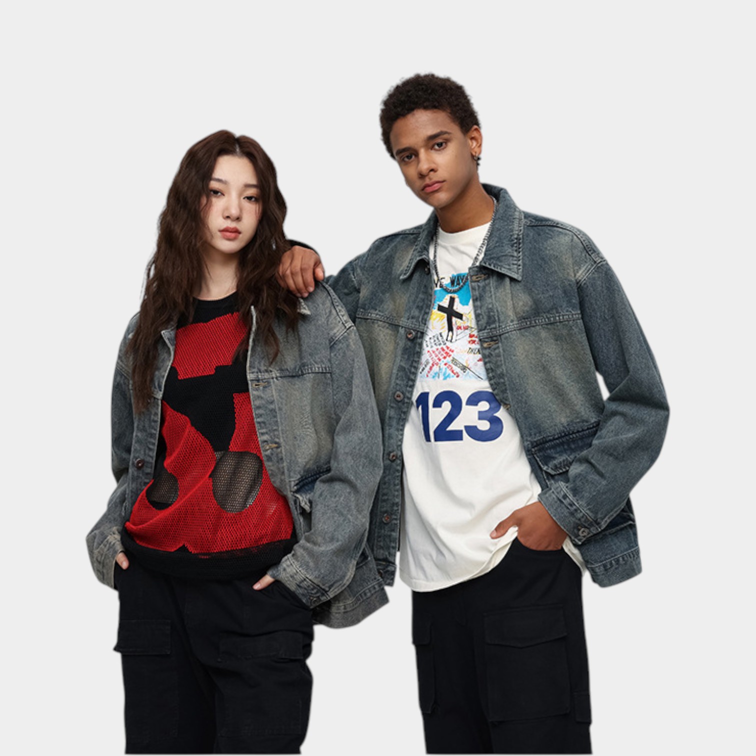 Unisex Oversized Jeansjacke mit langen Ärmeln