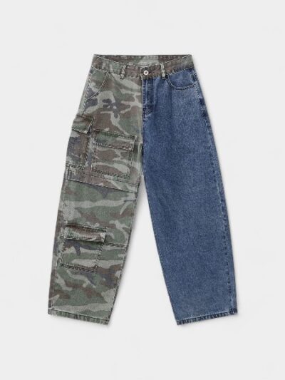 Nirben Denim | American camouflage stitching multi-pocket machete jeans men's retro high street straight overalls