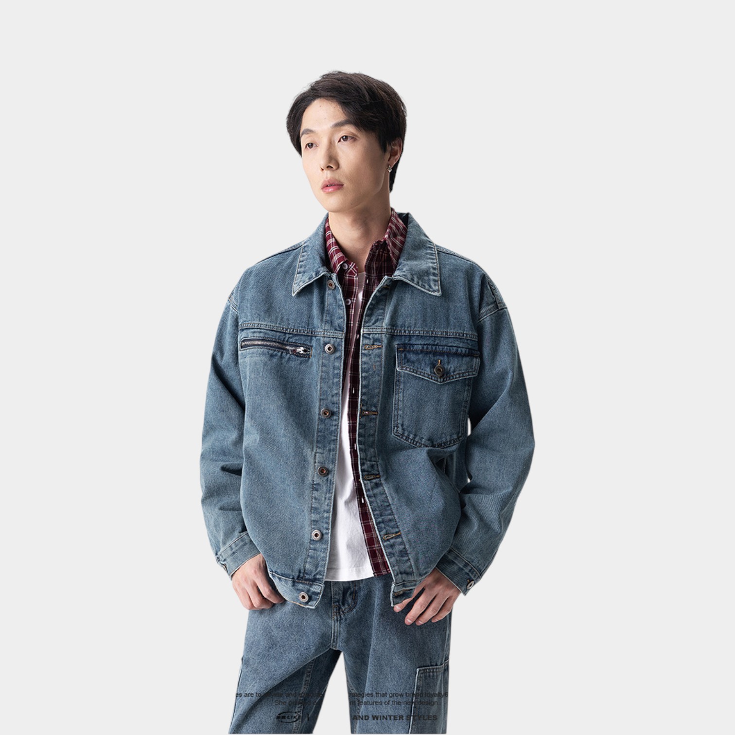 Herren Regular Fit Langarm Jeansjacke – Bild 3