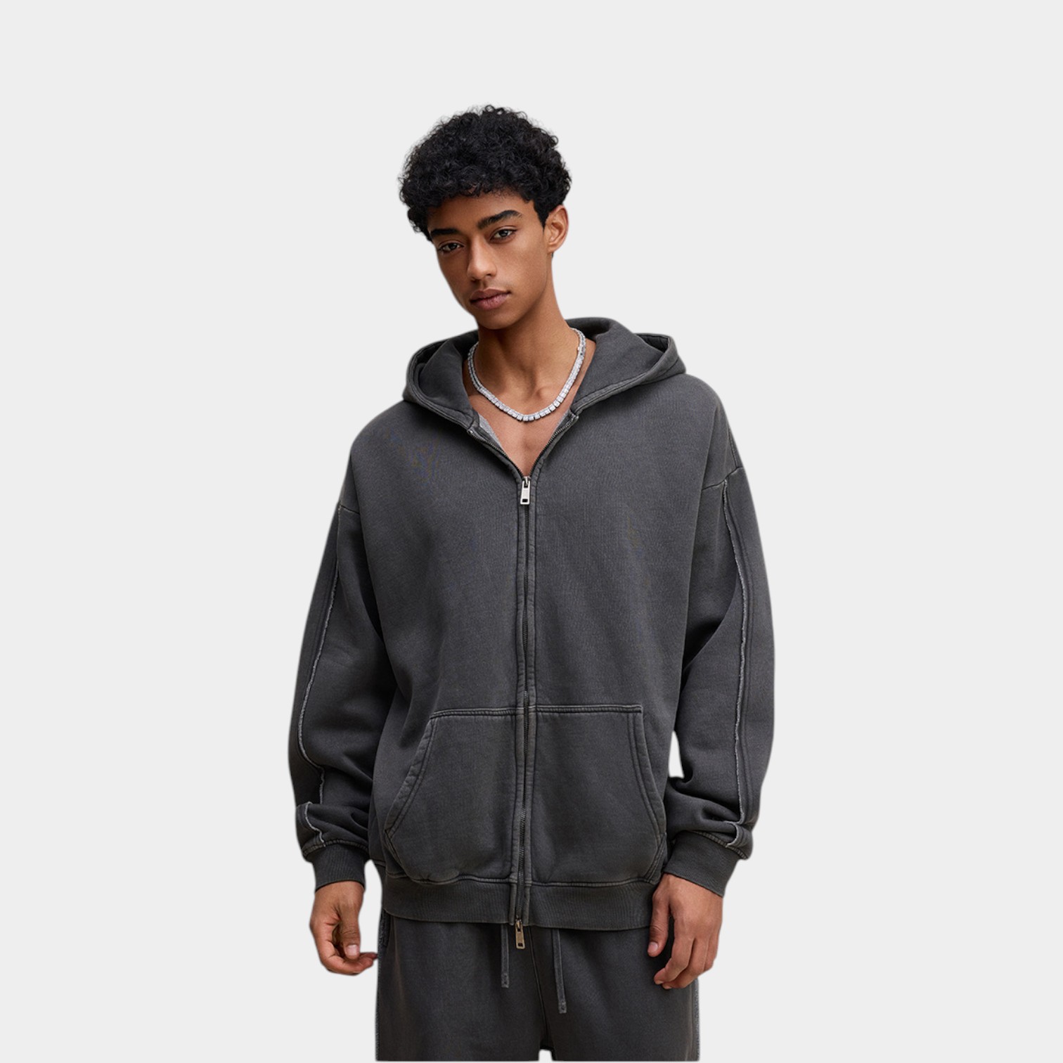 Herren Oversized Langarm Jacke mit Reißverschluss