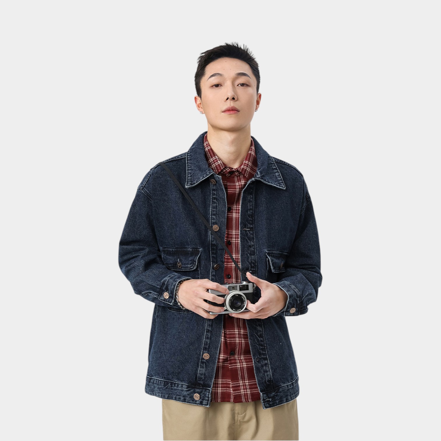 Herren Oversized Jeansjacke mit langen Ärmeln